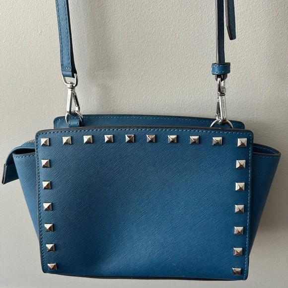 Michael Kors Blue Trapezoid Crossbody Bag with Studded Detailing - Picture 2 of 16